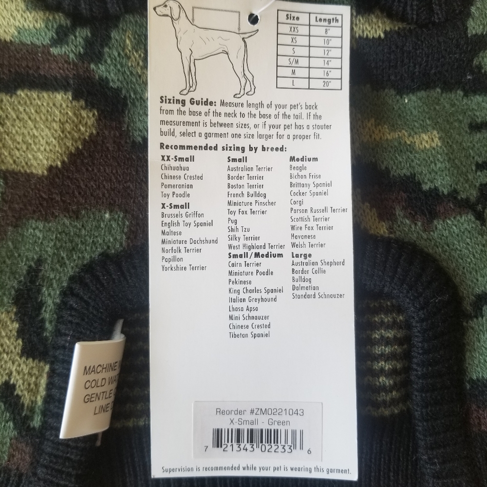 NWT XS Classic Green Camo Pattern Dog Sweater - Picture 7 of 8